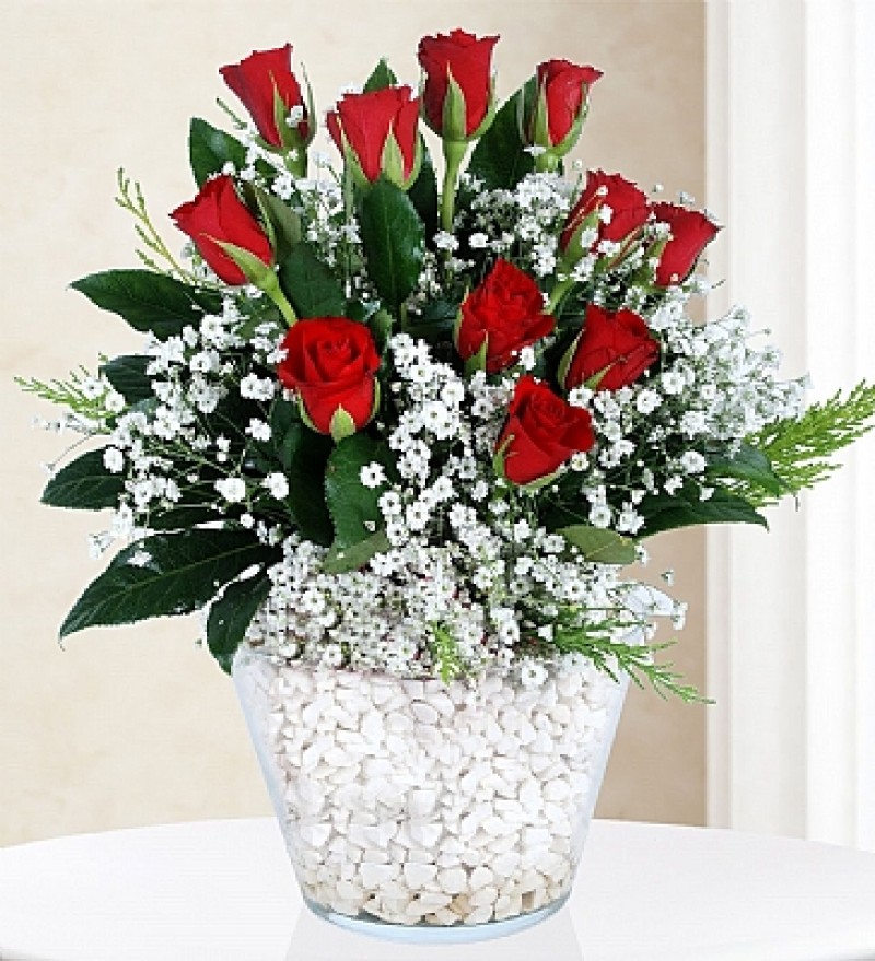 11 adet kırmızı gül aranjmanı