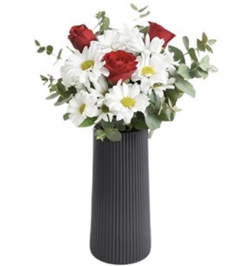 3 KIRMIZI GÜL VE PAPATYA