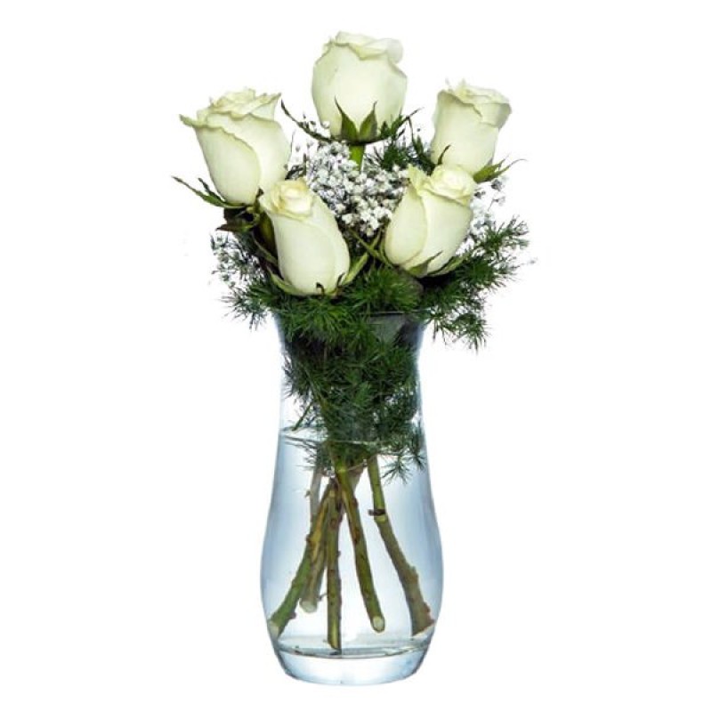 CAM VAZODA 5 ADET BEYAZ GÜL